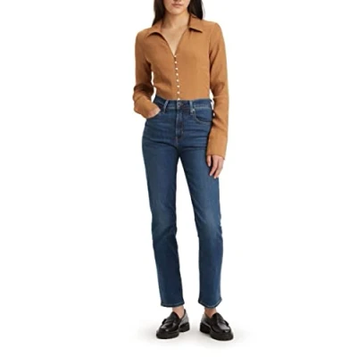 Image of Levi&#039;s Women&#039;s 724 High Rise Straight Jeans, Blue Wave Dark, 29W / 34L