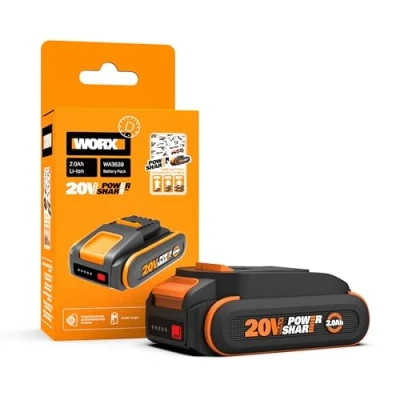 Image of WORX WA3639 PowerShare 20V 2.0Ah Li ion Battery with Charge Indicator and Overcharge Protection