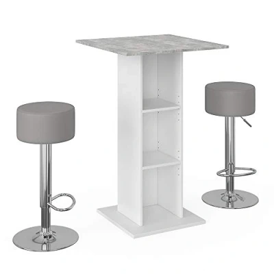Image of Vicco bar table set Rodeo, Concrete/White, 70 x cm with 2 stools