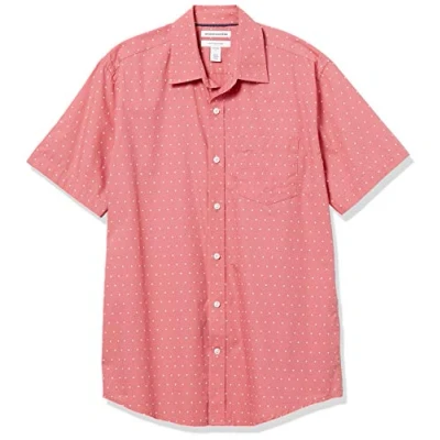 Image of Amazon Essentials Men&#039;s Regular Fit Short Sleeve Poplin Shirt, Coral Pink White Dots, L
