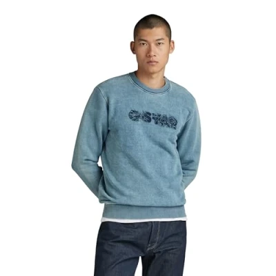 Image of G STAR RAW Men&#039;s Indigo Distressed Logo Sweater, blue (sun faded D24410 D583 A587), S