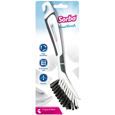Image of Sorbo Smart Brush, Dish Washing up brush with Non Slip Soft Grip Handle, Durable, Long Lasting, Heat Resistant and Dishwasher Safe,Grey,6 x 10 26 cm