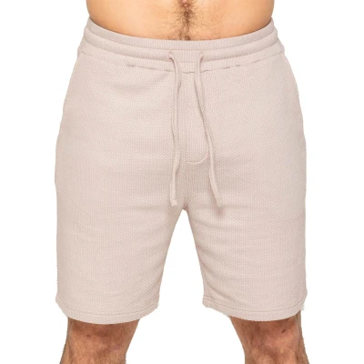 Image of 989Zé ENZO Mens Textured Waffle Design Shorts Casual Cotton Summer Stretch Regular Fit MS13_Short Beige XL