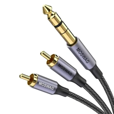 Image of MOSWAG 1/4 to RCA Cable, Quarter inch TRS Audio Cable 6.35mm Stereo Jack Dual Insert Y Splitter