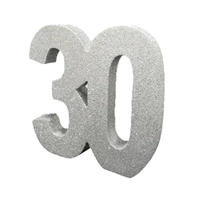 Image of Number 30 Glitter Table Decoration Silver Centrepiece Decorations 30th Birthday Pack of 1 20cm H115