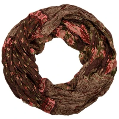Image of styleBREAKER loop tube scarf with allover floral pattern mix, crash and crinkle, paisley, points, flowers, roses 01014008, Colour:Beige White
