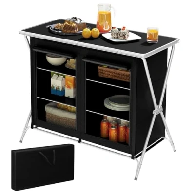 Image of WOLTU Camping Table with Cupboard, Kitchen, Outdoor Folding Table, Portable Picnic Carry Bag, Lightweight, Aluminum Frame, 6 Storage Compartments, CPT8149sz