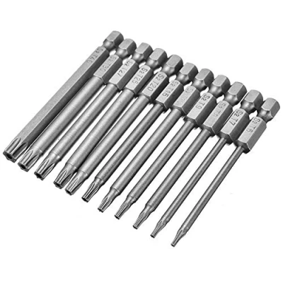 Image of Mesee 11 Pieces Torx Screwdriver Bits Set, 1/4 Inch Hex Shank T6 T40 Magnetic Star Head Security Drill Bit Electric Screwdrivers Tool Accessory, 75mm Length