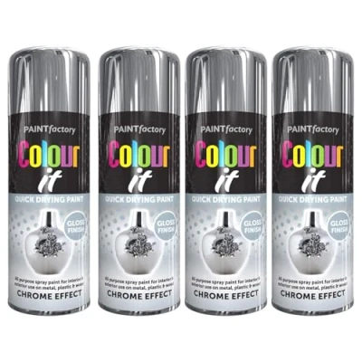 Image of DIOXSTAR Chrome Effect Gloss Spray Paint, Quick Drying All Purpose Paint for Metal, Wood, Plastic, Interior &amp; Exterior Use, Easy to 400ml (4 PCS)