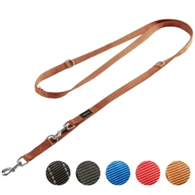 Image of Vitazoo Dog Lead for Training 3 m Nylon Graphite Double Leash Small Medium &amp; Large Dogs Adjustable Leads up to 4 Different Lengths Brown