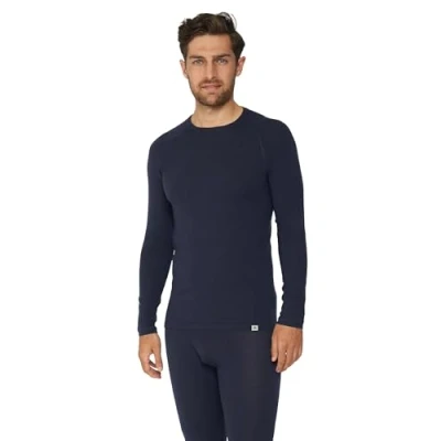 Image of DANISH ENDURANCE Base Layers Men, Long Sleeve Top, Merino Wool, Thermals Warm Winter Thermal Underwear, with or Without a Zipper, Dark Navy, 3XL