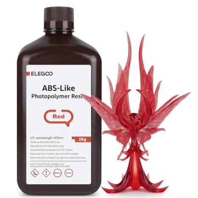 Image of ELEGOO ABS Like 3D Printer Resin, 405nm UV Curing LCD Resin High Precision Fast Non Brittle Standard Photopolymer for Printing Clear Red 2000g