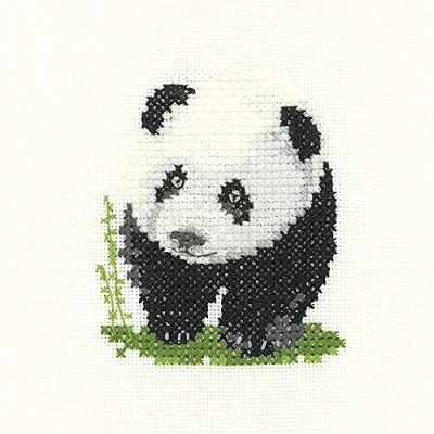 Image of Heritage Crafts Little Friends Cross Stitch Kit Panda (Aida)