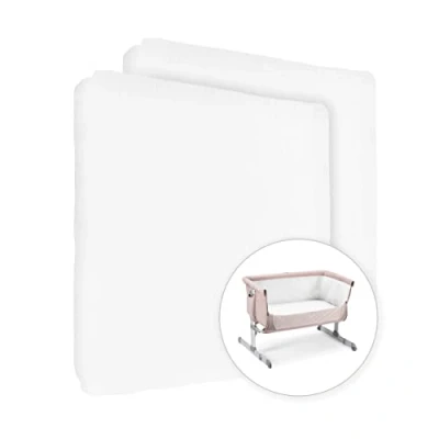 Image of 2X Jersey 100% Cotton Fitted Sheet for 83 x 50 cm Baby Co Sleeper Crib Mattress (White)