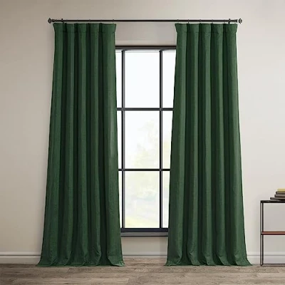 Image of HPD Half Price Drapes Faux Linen Room Darkening Curtains 108 Inches Long Luxury for Bedroom &amp; Living (1 Panel), 50W X 108L, Key Green