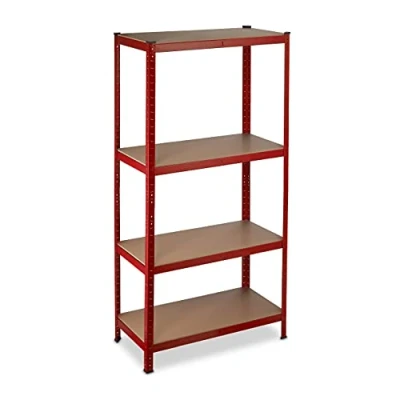 Image of Relaxdays Heavy Duty Shelving Unit, Max. Load 700 kg, 150x70x30 cm, 4 Shelves, Garage &amp; Warehouse Storage, Steel, Red