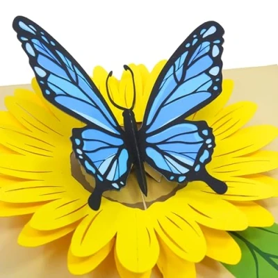 Image of PopLife Blue Butterfly and Sunflower Pop Up Mother&#039;s Day Card 3D Anniversary, Valentine&#039;s Card, Thank You, Happy Birthday for Mom, Wife, Daughter, Sister
