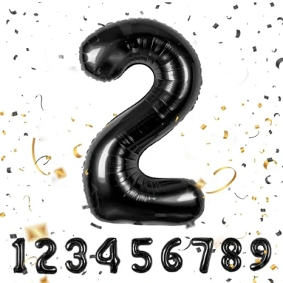 Image of Number Balloons 2,Black 2 for Birhtday Party Decoration,40 Inch Giant Helium Foil Boys Girls 2th Birthday Decor Anniversary Decorations Supplies