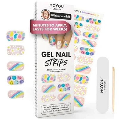 Image of MOYOU LONDON Semi Cured Gel Nail Strips 20 Pcs. Wraps for Salon Quality Manicure Works with Any UV Lamp Easy to Apply, Trim, &amp; Remove Stickers