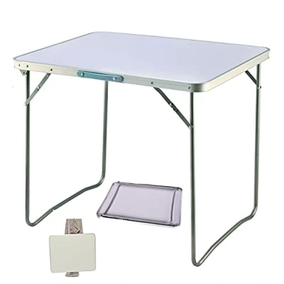 Image of Portable Folding Outdoor Picnic Table Dining Aluminum Adjustable Height Party Garden BBQ Camping Cooking Load Capacity 15KG White,80x60x69cm