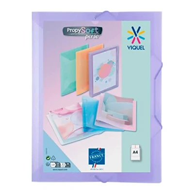 Image of Viquel A4 Plastic Folder with Flap and Elastic Closure Customisable Propysoft Made in France Pastel Purple