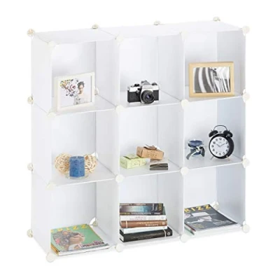 Image of Relaxdays Shelving System, Plastic Room Divider, Standing Shelf with 9 Compartments, 95 x 32 cm, White