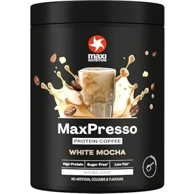 Image of MaxiNutrition MaxPresso White Chocolate Mocha, Protein Coffee, Whey Powder, 21g per Serving, Sugar Free &amp; Low Fat, Mix Hot or Cold