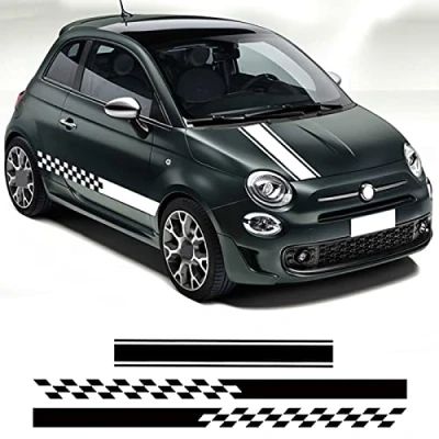 Image of ZZMOQ Car Stickers For Fiat 500,Car Body Door Side Skirt Stripes Hood Bonnet Decal Auto Sport Decorate Vinyl Film Accessories