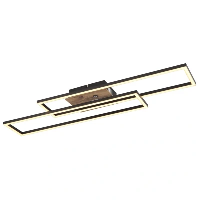 Image of Globo Dakari LED ceiling lamp, length 80 cm, black/dark wood