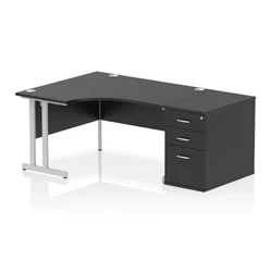 Image of Impulse 1400 LH Crescent Desk Black/Silver Cantilever 800 Hi Ped
