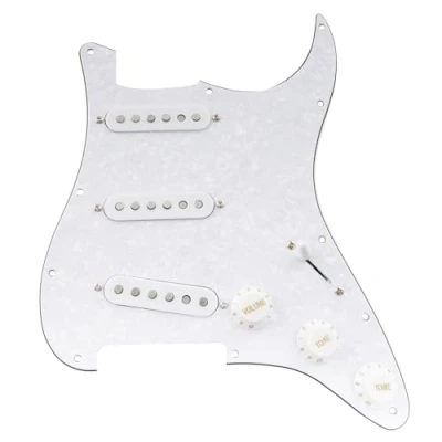 Image of Musiclily Pro SE Pre wired Standard SSS Pickguard with Staggered Alnico 5 Magnet Single Coil Pickups for ST Style Electric Guitar, 4ply White Pearl