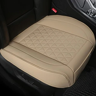Image of Black Panther 1 Piece Luxury PU Leather Front Car Seat Cover for Bottom, Universal Fit 90% of Cars, Triangle Quilting Design, 53 x 52 cm (Beige)