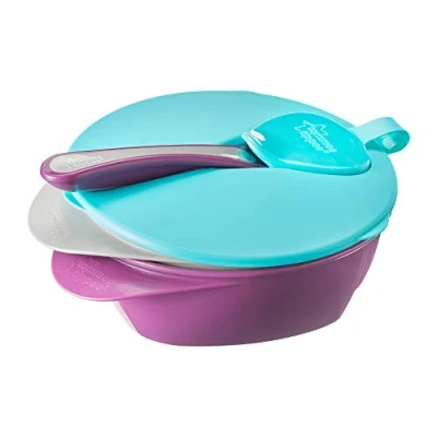 Image of Tommee Tippee Easy Scoop Feeding Bowls with Travel Lid and Spoon, Pack 2