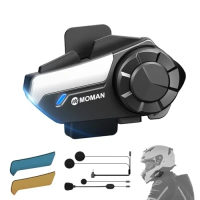 Image of Moman Motorbike Intercom, H2 Pro 【1 Pack Black】2 Way 1000M Motorcycle Intercom DSP&amp;CVC Noise Cancellation Helmet Headset Communication System Hi Fi Stereo Music Sharing FM AI Voice Waterproof