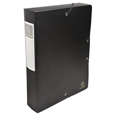 Image of Exacompta Ref 59881E Uni PP Elasticated Filing Box 250 x 330mm in Size, Suitable for Holding A4 Documents, 60mm Spine, Opaque Polypropylene, Spine Label Black