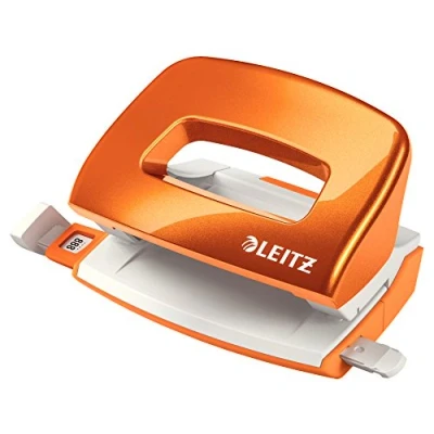 Image of Leitz Mini Hole Punch, 10 Sheets, Guide Bar with Format Markings, Metal, WOW Range, 50601044 Metallic Orange