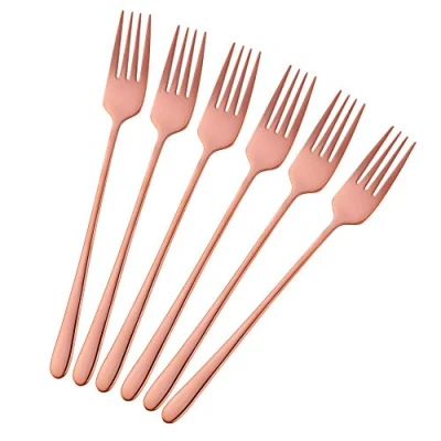 Image of BISDARUN Stainless Steel Dinner Forks Pack of 6 Rose Gold Table Long Handle 21.3 cm(8.4 inches) Korean Cutlery Set for Steak Meat