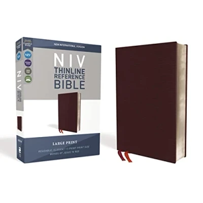 Image of NIV, Thinline Reference Bible, Large Print, Bonded Leather, Burgundy, Red Letter Edition, Comfort Print: New International Version, ... Bible: Edition