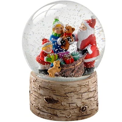 Image of WeRChristmas Santa Children and Puppy with Birch Base Snow Globe Christmas Decoration 13 cm, Multi Colour