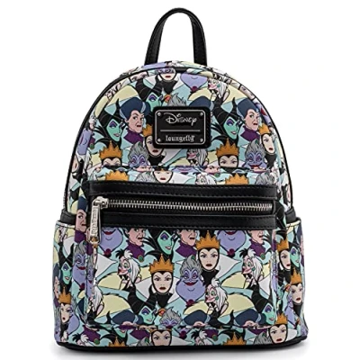 Image of Loungefly Disney Villains Mini Backpack Handbag Maleficent Cruella Ursula Print
