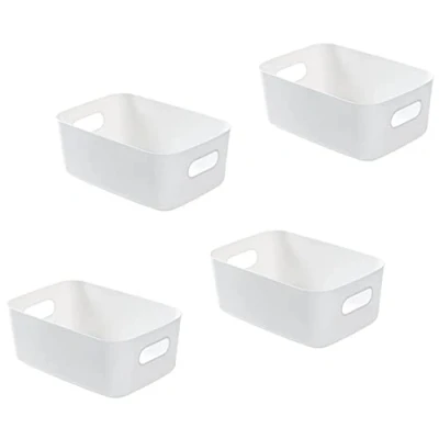 Image of Bgfuni Set of 4 Small Plastic Storage Baskets, Office Home and Kitchen Tidy Organiser, White Studio Baskets for Small, Shelf 20 x 14 7.5cm(White)