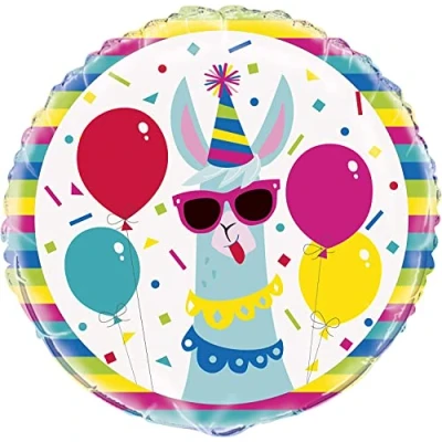 Image of Vibrant Llama Fiesta Round Foil Balloon (45cm) Perfect Party Decor for a Memorable Celebration 1 Pc