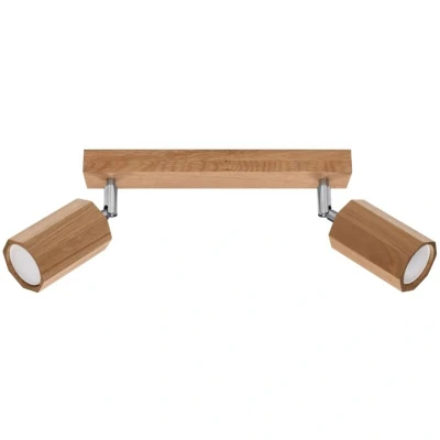 Image of Zeke Oak Octagon Twin Ceiling Spotlight Wood, 2x GU10