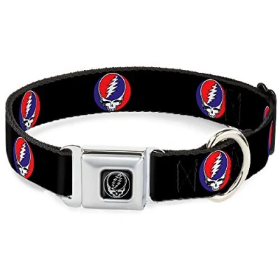 Image of Buckle Down Seatbelt Dog Collar Steal Your Face Repeat Black/Color 1.5&quot; Wide Fits 16 23&quot; Neck Medium