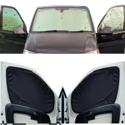 Image of Thermal Blinds Compatible With Iveco Daily (Years 2014 Date) (Full Set + Tailgate) Backing Colour in Black, Reversible
