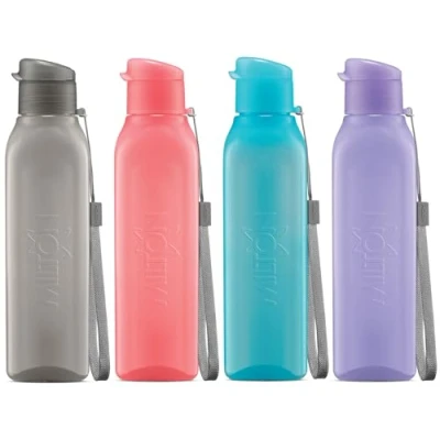 Image of MILTON Sports Water Bottle Square Juice Box 4 Set Great for Juices Milk Smoothies Plastic Wide Mouth Reusable Leak Proof Drink Bottle/Carton School Bags Lunch Boxes Gym Flip Lid BPA Free 17 oz