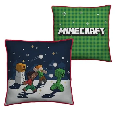 Image of Character World Minecraft Official Gaming Square Cushion Snowy Design Reversible 2 Sided Christmas Pillow Perfect for the Bedroom or on Sofa 40 x 40cm