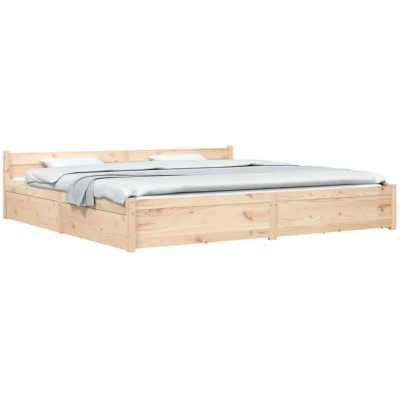 Image of vidaXL Wooden Bed Frame with Storage Drawers White, Super King Size Sturdy Plywood Slats and Classic Headboard