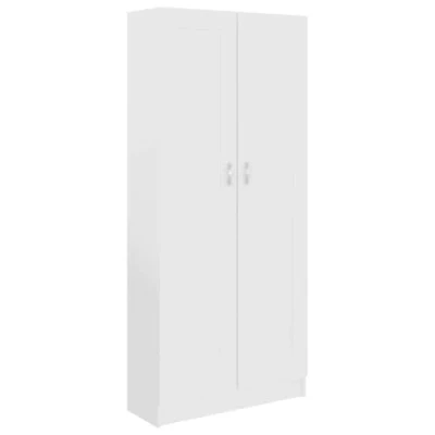 Image of vidaXL Book Cabinet: Engineered Wood Shelving Unit with 5 Compartments and 2 Doors in Classic White Suitable for Home Office, Living Room, Bedroom