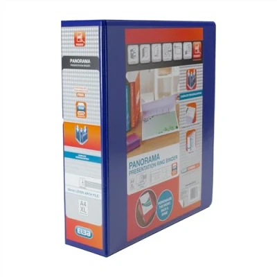 Image of Elba A4 2 O Ring Lever Arch File, 56mm capacity, 70mm spine, Presentation Folder with Customisable Cover, Portrait, Blue (Single)
